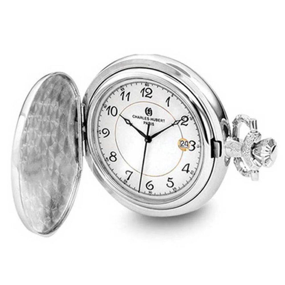 Charles Hubert Chrome-finish Floral Design Analog Pocket Watch 44mm
